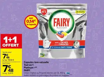 Carrefour Market FAIRY capsules lave-vaisselle tout en 1 platinum + offre
