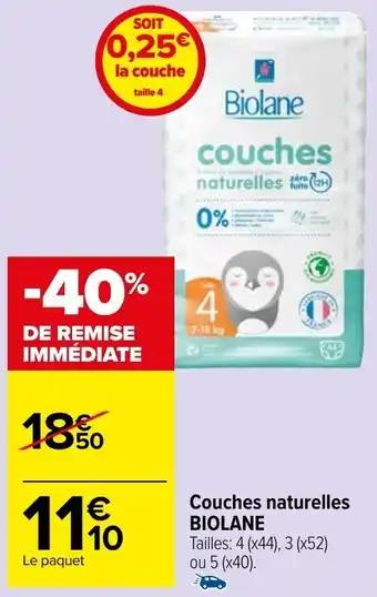 Carrefour Market BIOLANE couches naturelles offre