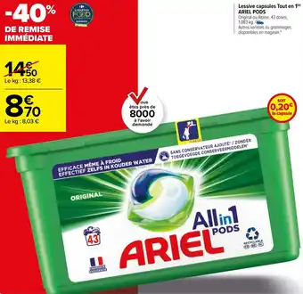 Carrefour Market ARIEL PODS lessive capsules tout en 1 offre