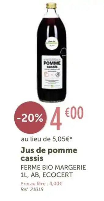 L'Eau Vive FERME BIO MARGERIE jus de pomme cassis offre