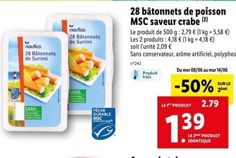 Lidl 28 Bâtonnets de Poisson MSC Saveur Crabe offre