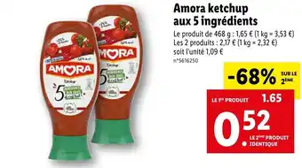 Lidl Amora Ketchup Aux 5 Ingrédients offre