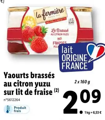 Lidl Yaourts Brassés au Citron Yuzu Sur Lit de Fraise offre