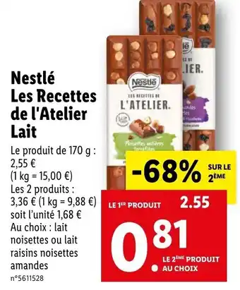 Lidl Nestlé Les Recettes de l'Atelier Lait offre