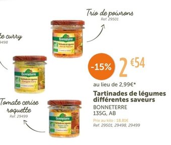 L'Eau Vive Bonneterre Tartinades de Légumes Différentes Saveurs offre