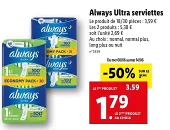 Lidl Always Ultra serviettes offre