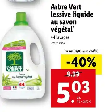Lidl Arbre Vert lessive liquide au savon végétal offre