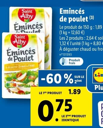 Lidl Saint Alby Emincés de poulet offre