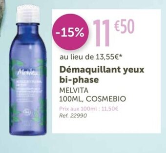 L'Eau Vive Melvita Démaquillant Yeux Bi-Phase offre