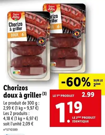 Lidl Saint Alby Chorizos doux à griller offre
