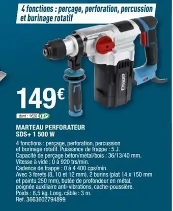 Brico Dépôt Erbauer Marteau Perforateur SDS + 1500 W offre