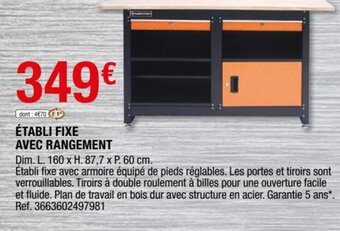 Brico Dépôt Établi Fixe Avec Rangement offre