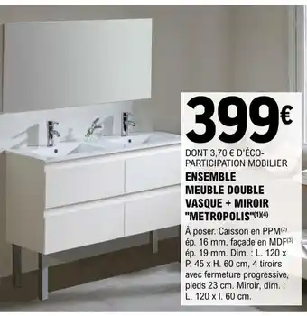 E.Leclerc Brico Ensemble Meuble Double Vasque + Miroir Metropolis offre