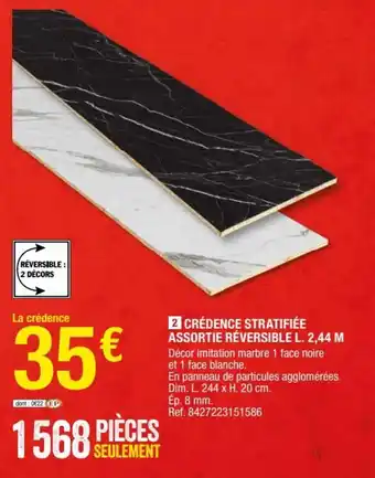 Brico Dépôt Crédence Stratifiée Assortie Réversible L. 2.44M offre