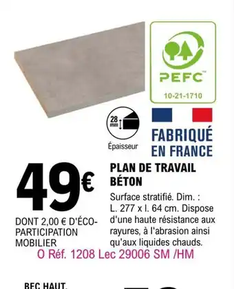 E.Leclerc Brico Plan de Travail Béton offre