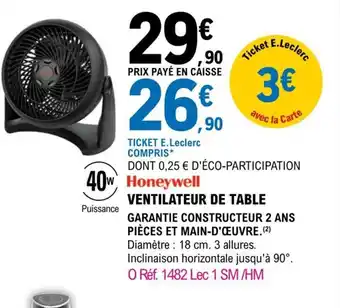 E.Leclerc Brico Honeywell Ventilateur de Table offre