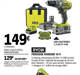 E.Leclerc Brico Ryobi Perceuse Visseuse 18v offre