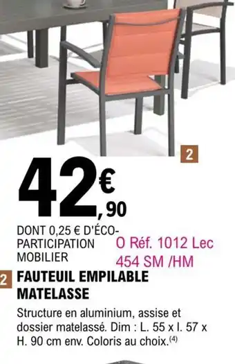 E.Leclerc Brico Fauteuil Empilable Matelasse offre
