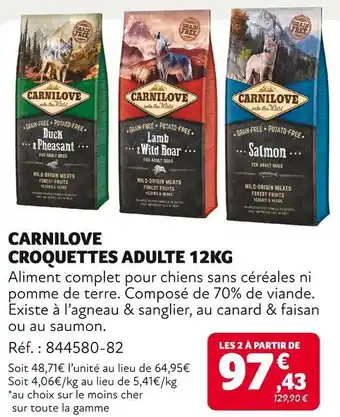 Animalis Carnilove croquettes adulte 12kg offre