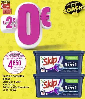 Géant Casino Skip lessive capsules active offre
