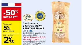 Carrefour Saucisse Sèche d'Auvergne I.G.P Reflets de France offre