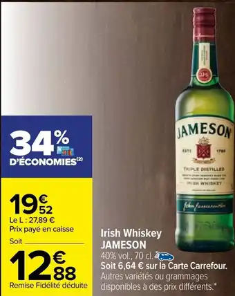 Carrefour Jameson Irish Whiskey offre