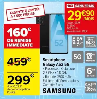 Carrefour Samsung Smartphone Galaxy A52 5G offre