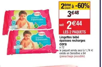 Cora x Carrefour Lingettes bébé épaisses recharges Cora offre