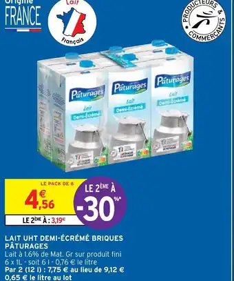 Intermarché Pàturages Lait UHT Demi-Écrémé Briques offre