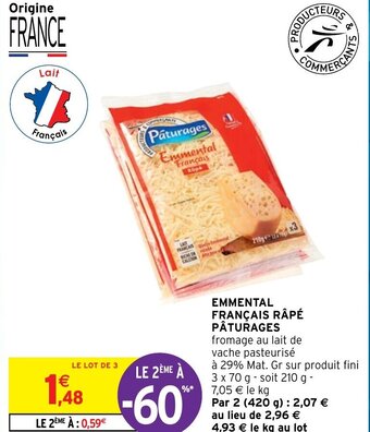 Intermarché Pâturages Emmental Français Râpé offre