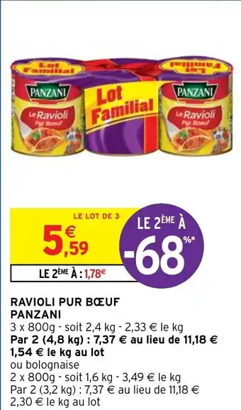 Intermarché Panzani Ravioli Pur Bœuf offre