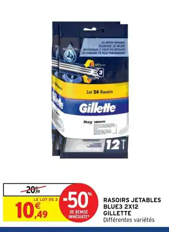 Intermarché Gillette Rasoirs Jetables Blue3 2X12 offre