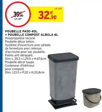 Intermarché Poubelle Paso 40L + Poubelle Compost Albula 6L offre