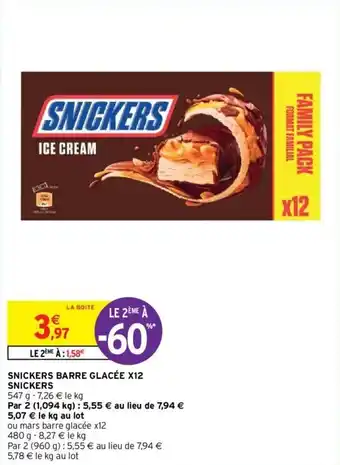 Intermarché Hyper Snickers Barre Glacée X12 Snickers offre