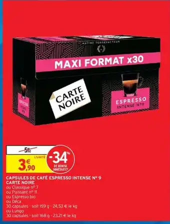 Intermarché Hyper arte Noire Capsules de Café Espresso Intense N°9 offre