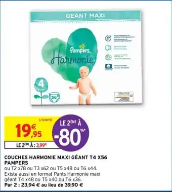 Intermarché Hyper Pampers Couches Harmonie Maxi Géant T4 X56 offre