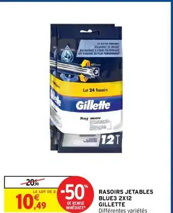 Intermarché Hyper Gillette Rasoirs Jetables Blue3 2X12 offre