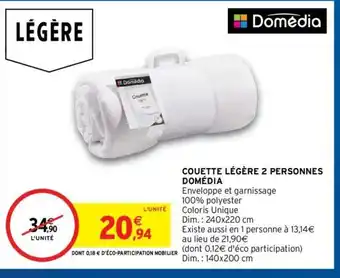 Intermarché Hyper Domédia Couette Légère 2 Personnes offre