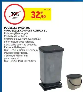 Intermarché Hyper Poubelle Paso 40L + Poubelle Compost Albula 6L offre