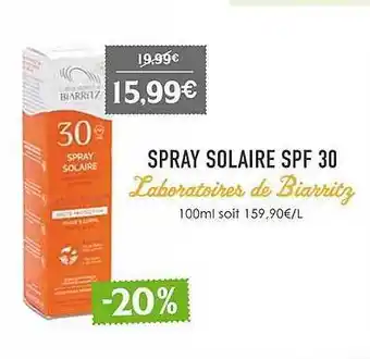 Naturalia Spray Solaire Spf 30 Laboratoires De Biarritz offre