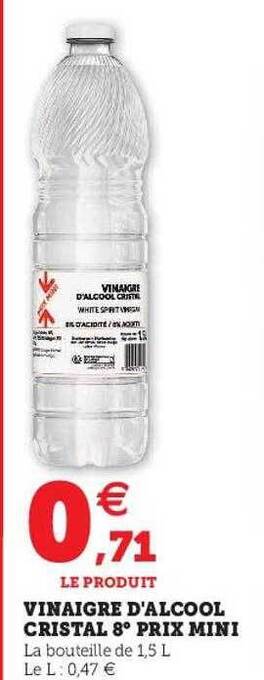 U Express Vinaigre D'alcool Cristal 8° Prix Mini offre