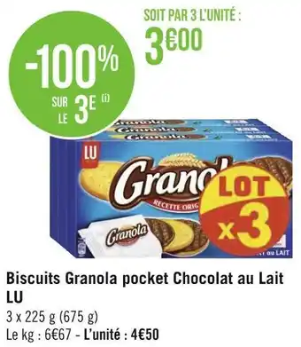 Géant Casino Lu biscuits granola pocket chocolat au lait offre