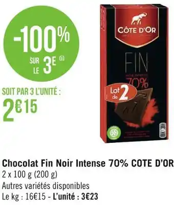 Géant Casino Cote d’or chocolat fin noir intense 70% offre