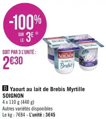 Géant Casino Soignon yaourt au lait de brebis myrtille offre