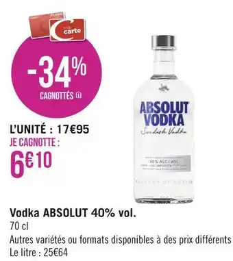 Géant Casino Absolut vodka vodka 40% vol. offre