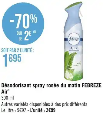 Géant Casino Febreze désodorisant spray rosée du matin air* offre