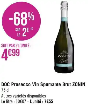 Géant Casino Zonin doc prosecco vin spumante brut offre