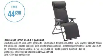 Géant Casino Relax fauteuil de jardin 5 positions offre