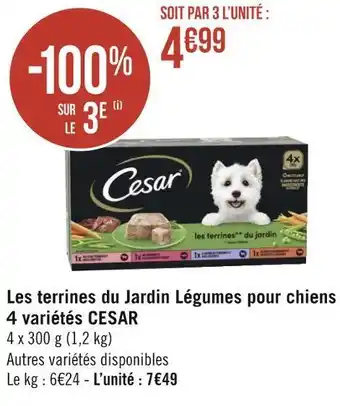 Géant Casino Cesar les terrines du jardin légumes pour chiens 4 variétés offre