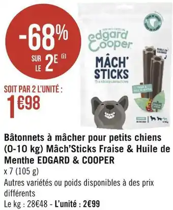 Edgard & cooper bâtonnets à mâcher pour petits chiens (0-10 kg) mâch’sticks fraise & huile de menthe